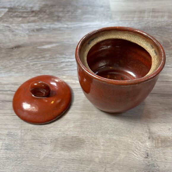 Handmade Studio Pottery Lidded Jar – Rust Red Glaze by Marilyn – 2.5"x3" - Picture 2 of 4
